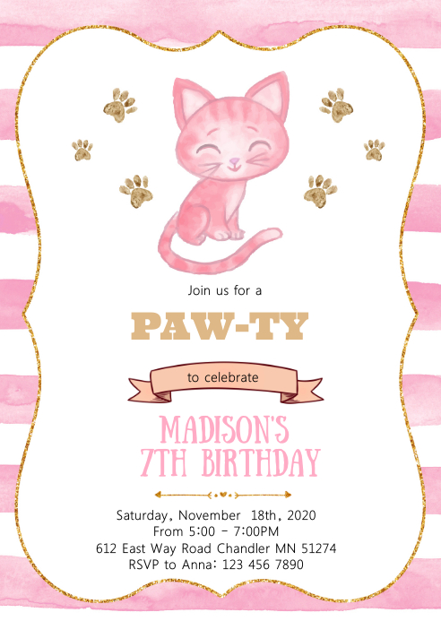 Cat Birthday Party Invitation Template Postermywall