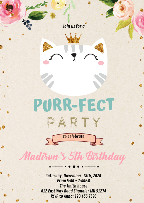 Cat dog pet birthday invitation A6 template