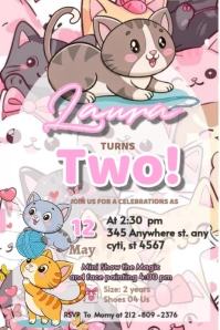Cat invitation Brithday party temple flayer editablet celebration happy Brithday temple Poster template