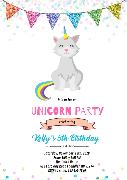 Cat unicorn birthday invitation Template | PosterMyWall