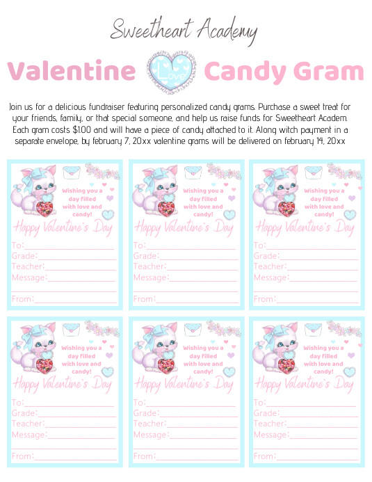 CAT Valentine Gram Fundraiser PTO Pamflet (Letter AS) template