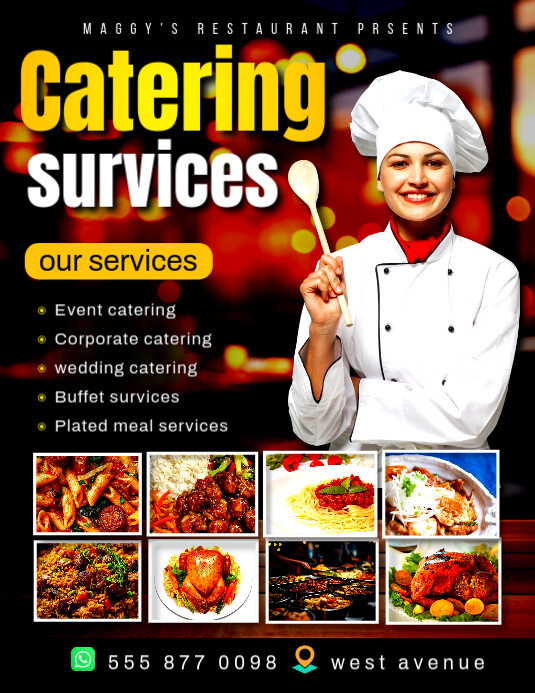 Catering services event buffet menu company restaurant advertisement online poster flyer template Pamflet (Letter AS)