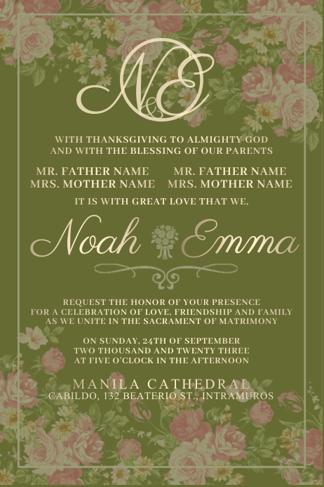 Catholic Wedding Invitation Traditional Olive Poster template