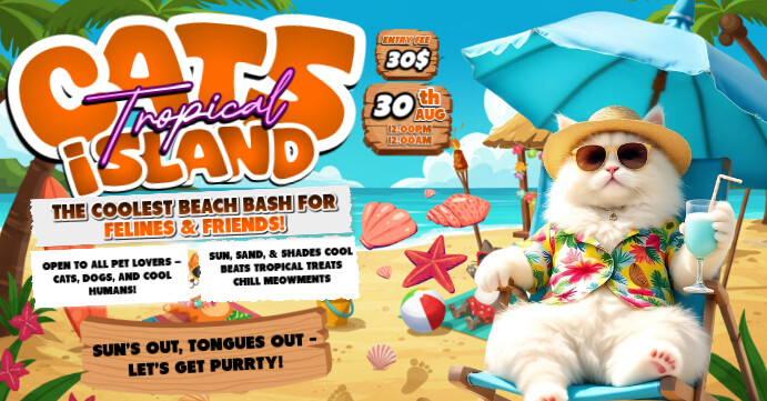 Cats Tropical island Facebook-Veranstaltungscover template