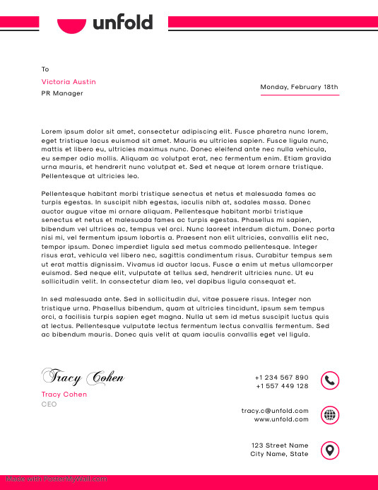 White and Pink Modern Letterhead