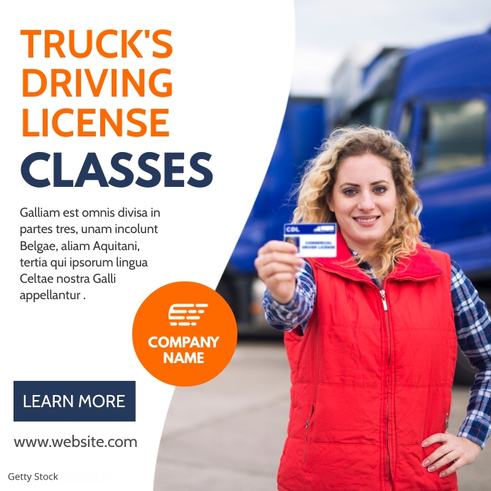 cdl classes truck's driving license classes Instagram Post template