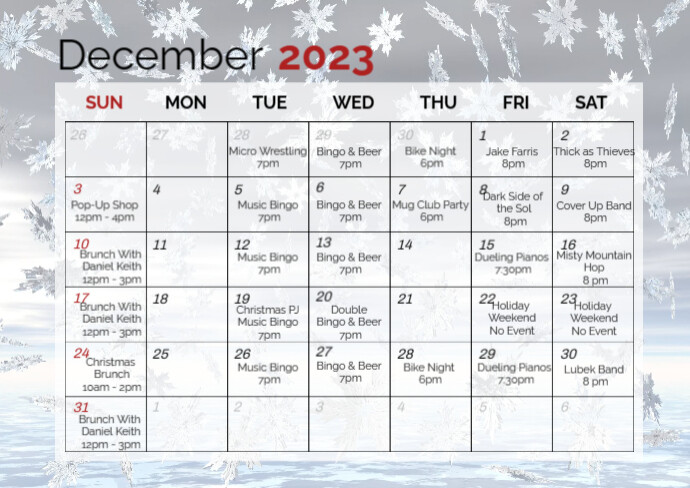 December Roster Calendar Copy of December Calendar | PosterMyWall