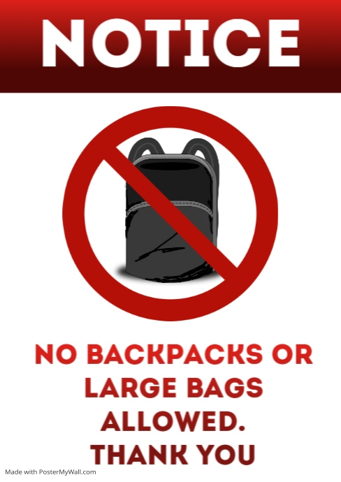 No backpacks allowed door sign printable a4 template
