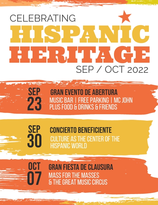 Celebrating Hispanic Heritage event schedule Template | PosterMyWall