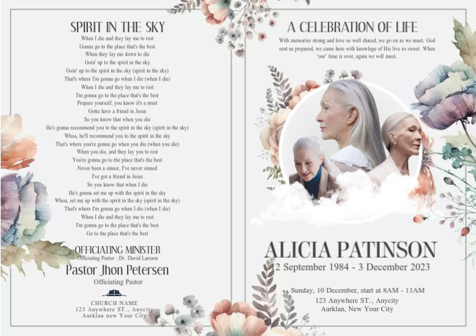 Celebration Of Life Card with Song A4 template