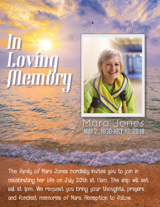 celebration of life memorial in loving memory flyer Template PosterMyWall