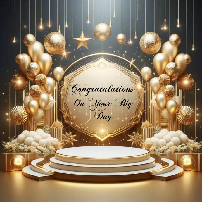 Celebrating Design Celebration stage template with gold balloons | PosterMyWall