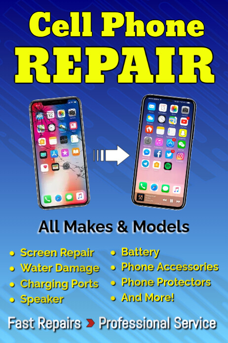 Plantilla de Cell Phone Repair Poster sign | PosterMyWall