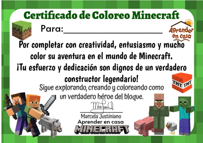 Modèle Certificado de Coloreo de minecraft | PosterMyWall