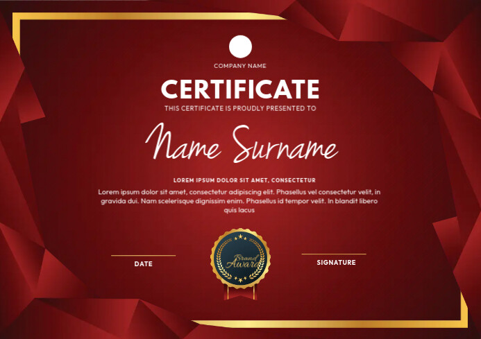 Certificate Card A4 template