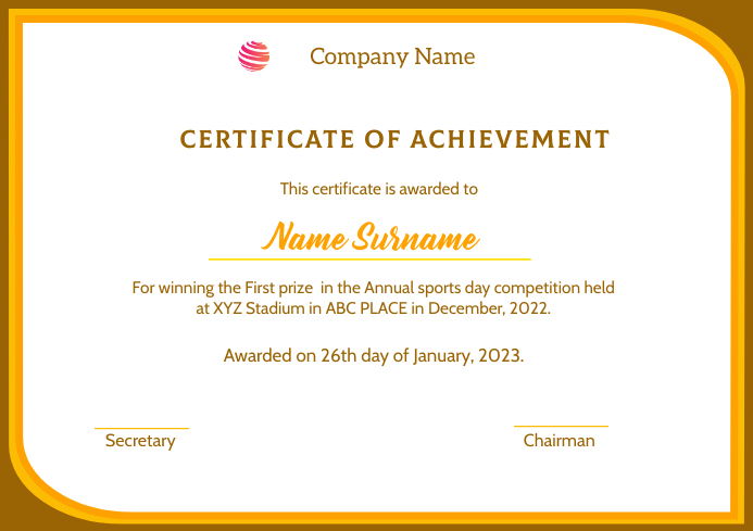Certificate of achievement 2301a1 A4 template