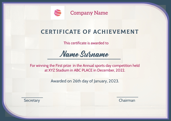 Certificate of achievement 2301a3 A4 template