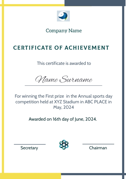 Certificate of achievement 2305 a3 A4 template