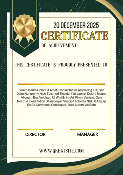 Certificate of Achievement A4 template