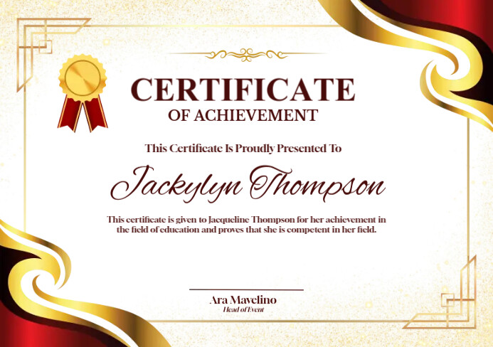 Certificate Of Achievement A5 template