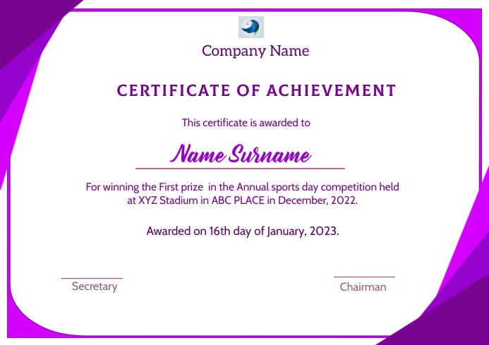Certificate of achievement S2 A4 template