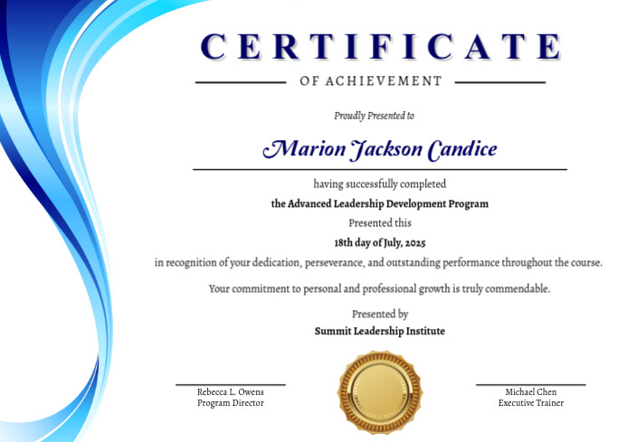 Certificate of Achievement Template A4