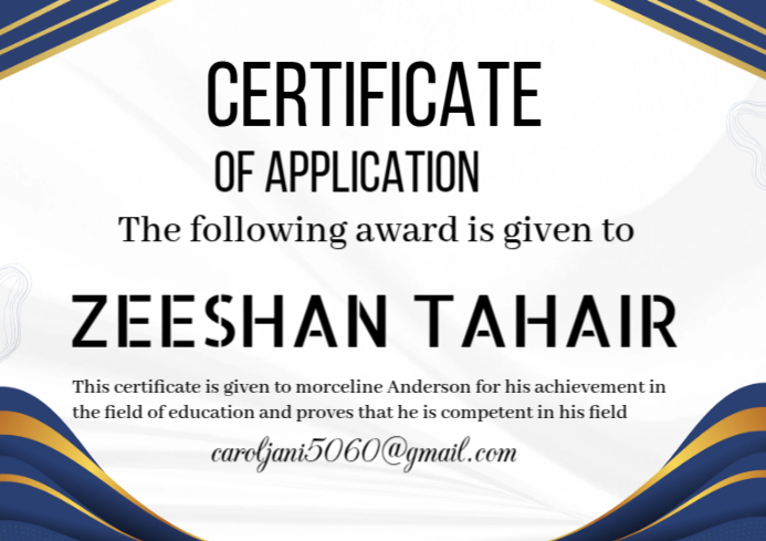 Certificate of application award template poster A4