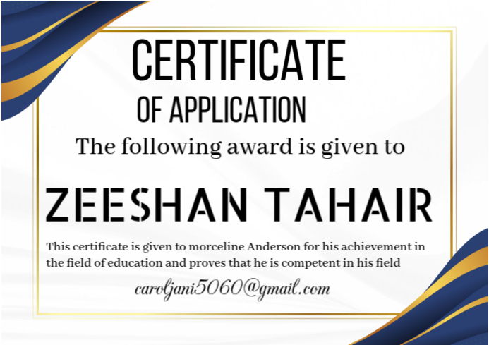 Certificate of application award template poster A4