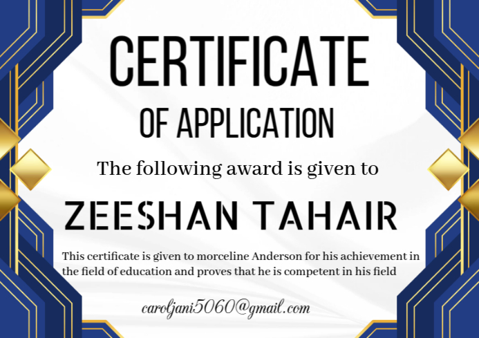 Certificate of application A4 template