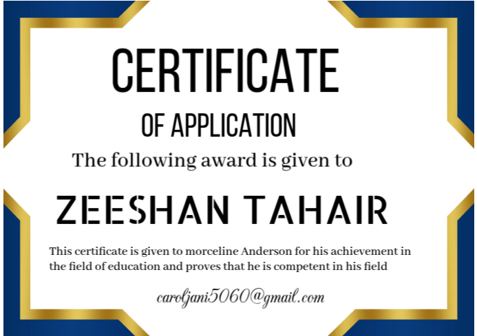 Certificate of application A4 template
