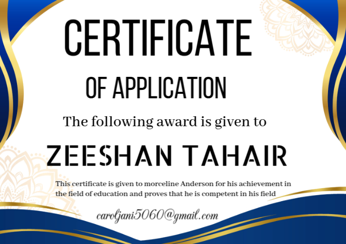 Certificate of application A4 template