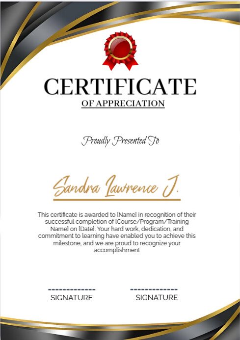 Certificate of appreciation award Template A4