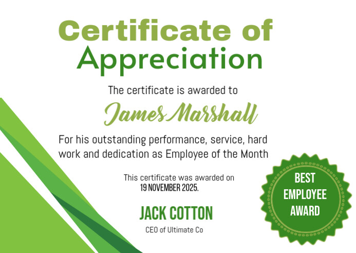 Certificate of appreciation Postcard template