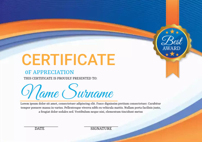 certificate of appreciation A4 template