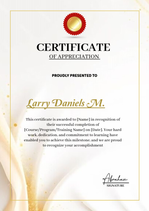 Certificate Of Appreciation Free Template  A4