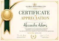 Certificate of Appreciation Template | Luxury Green Gold Award Certificate | Editable Corporate Reco A1