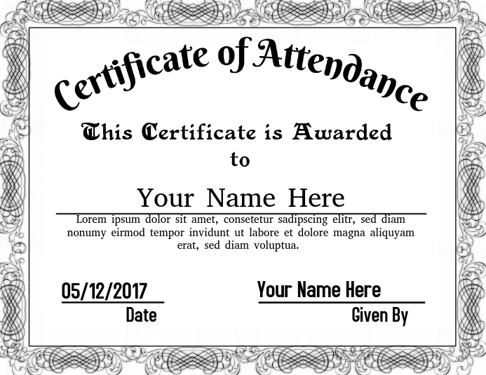 Certificate of Attendance 2 Pamflet (Letter AS) template