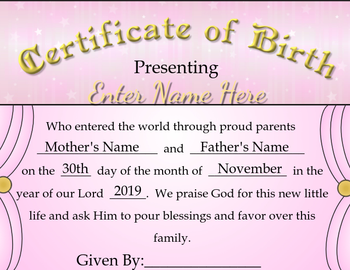 certificate-of-birth-girl-template-postermywall for Free Printable Doll Birth Certificate Certificate of Birth (Girl) Template | PosterMyWall for Free Printable Doll Birth Certificate