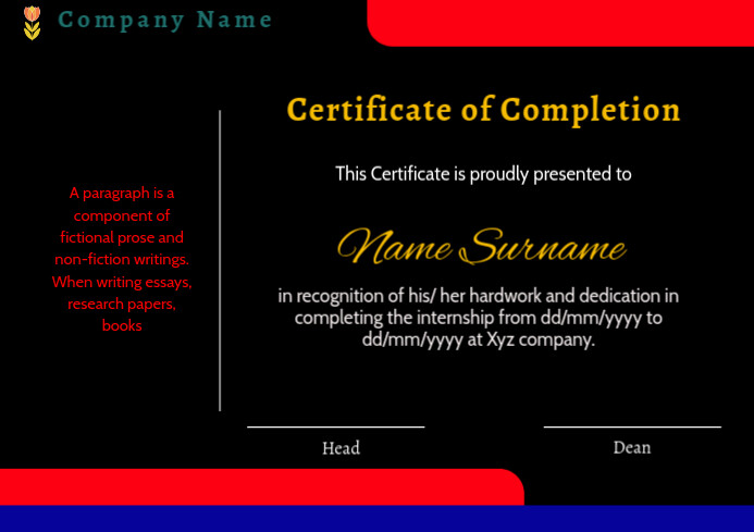 certificate of completion 8 25 c A4 template