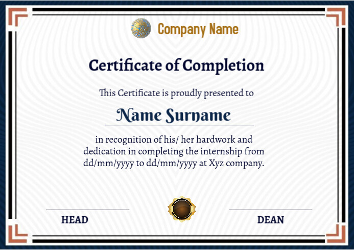 certificate of completion AI1 A4 template