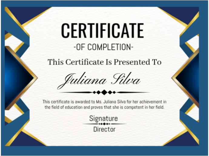Certificate of completion 演示 template