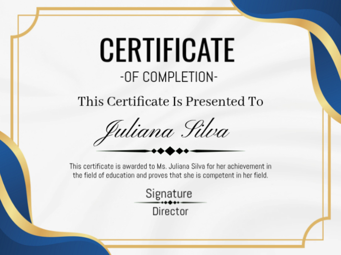 Certificate of completion Isethulo template