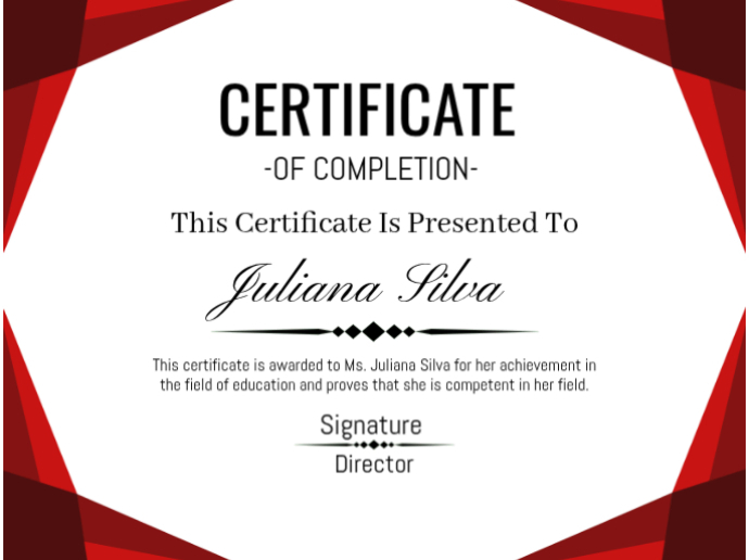 Certificate of completion 演示 template