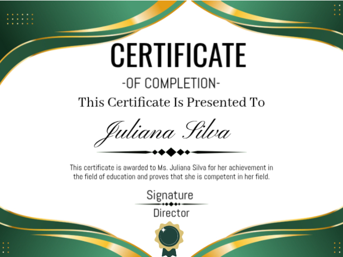 Certificate of completion 演示 template