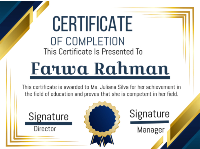 Certificate of completion Presentazione template