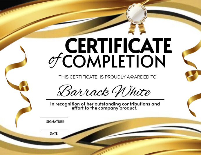 Certificate of Completion Gold and Black Flye Folheto (US Letter) template
