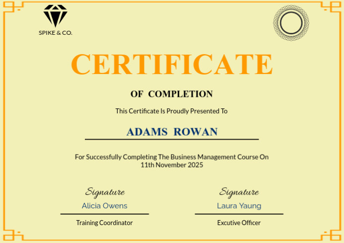 Certificate Of Completion Landscape A4 template