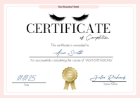 Certificate of Completion Lash Extensions A4 template