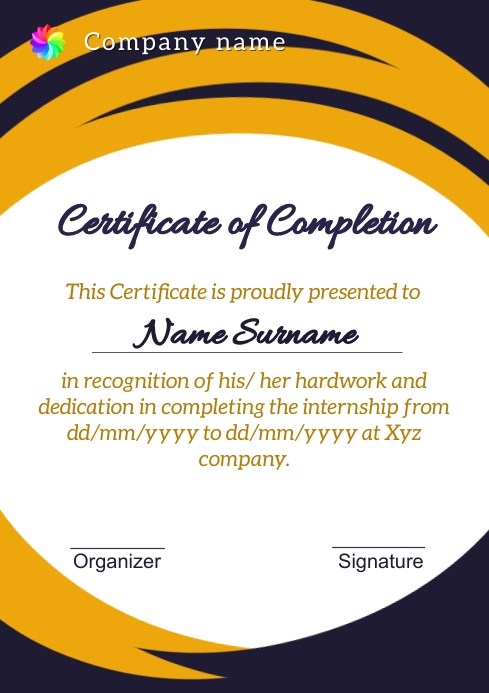 certificate of completion o10 A4 template