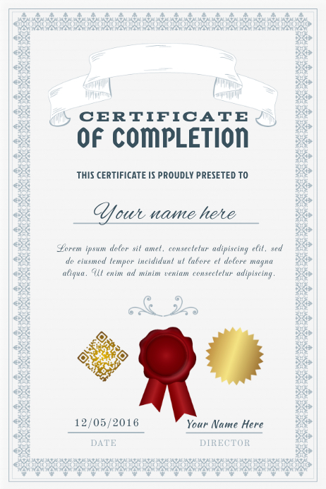 Certification Poster Example Ready-made certificate of completion - PosterMyWall Template | PosterMyWall